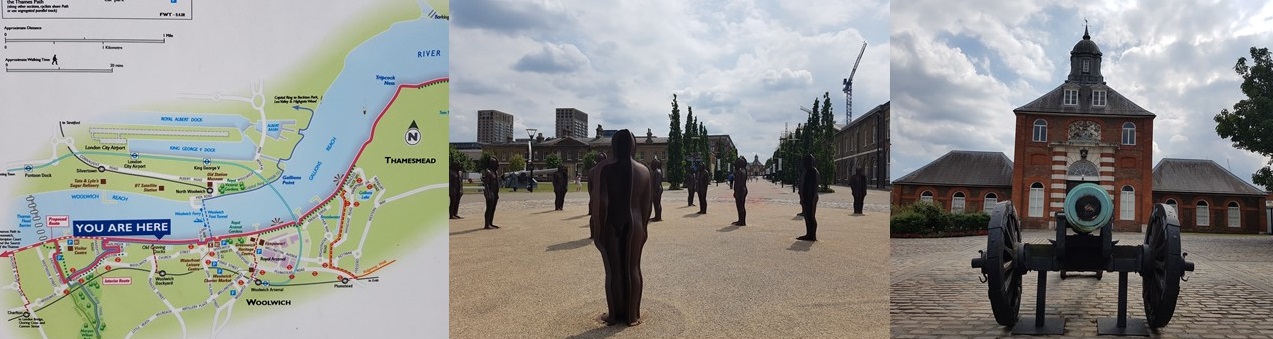 You are here....almost there; Royal Arsenal Woolwich and the Anthony Gormley sculptures, the The Royal Brass Foundry (1717) and Gun and Carriage