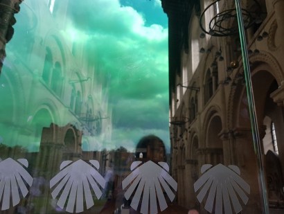 entering Rochester Cathedral - pilgrims shell